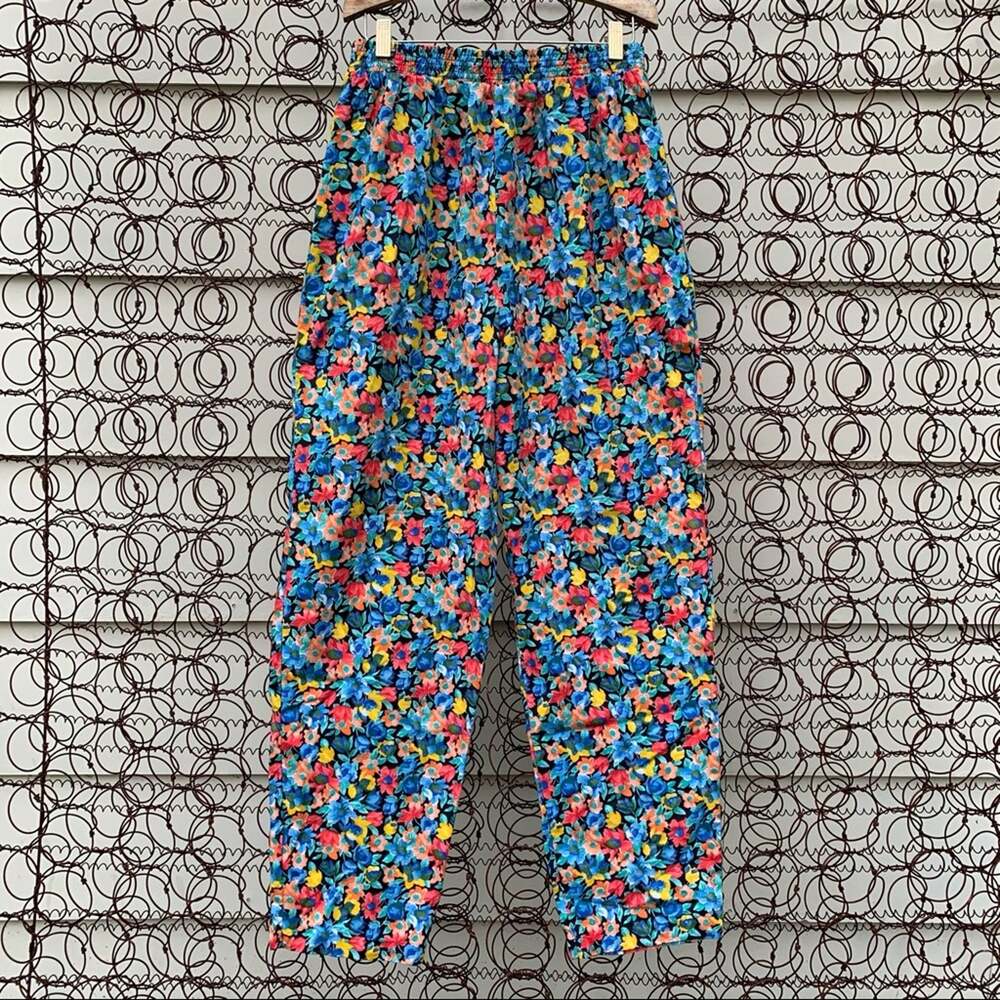 Vintage 90s Connections floral all over print casual lounge pants MEDIUM